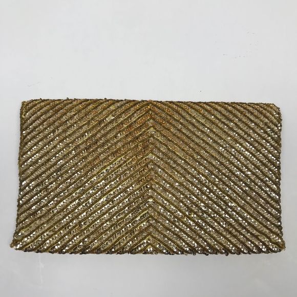 Express Vintage Gold Sequin Envelope Clutch Bag - Picture 3 of 5